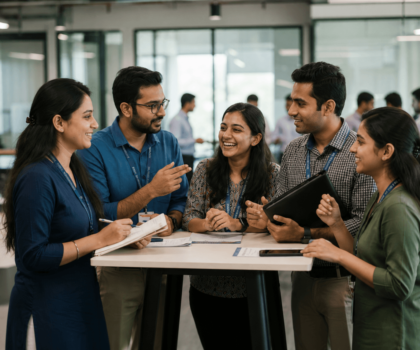 CareerKore learners collaborating in a modern workplace